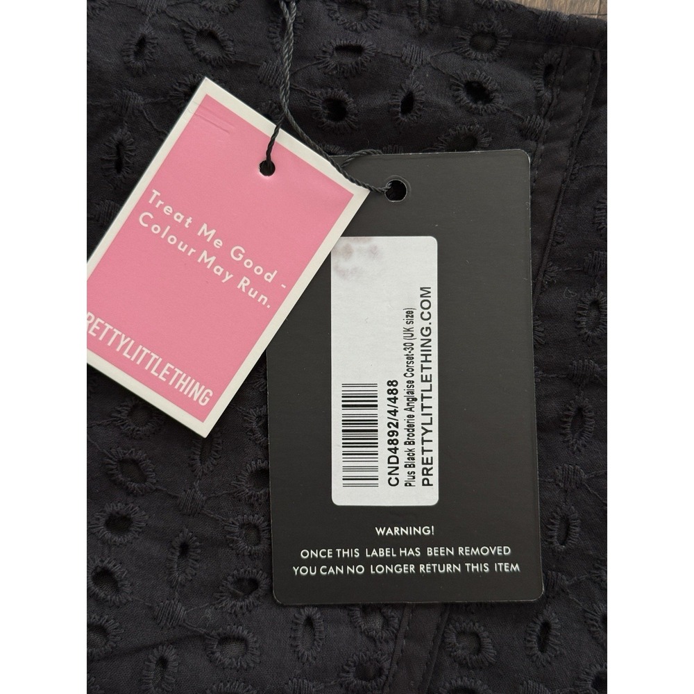 NWT Pretty Little Thing Black Eyelet Corset and Skirt Women's Size US 26 Set - Picture 8 of 14